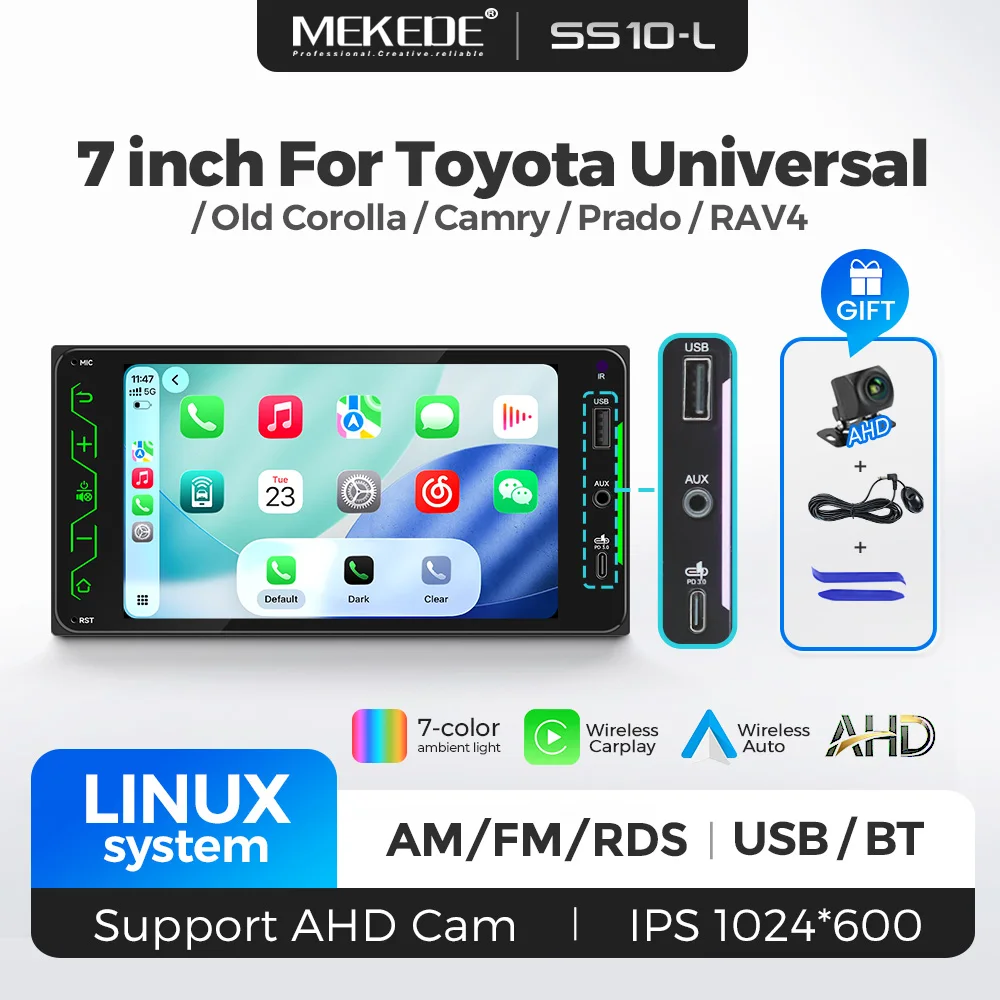 7Inch Linux System Wireless Carplay Android Auto Car Multimedia Player Touch Button for Toyota VIOS CROWN CAMRY COROLLA RAV4