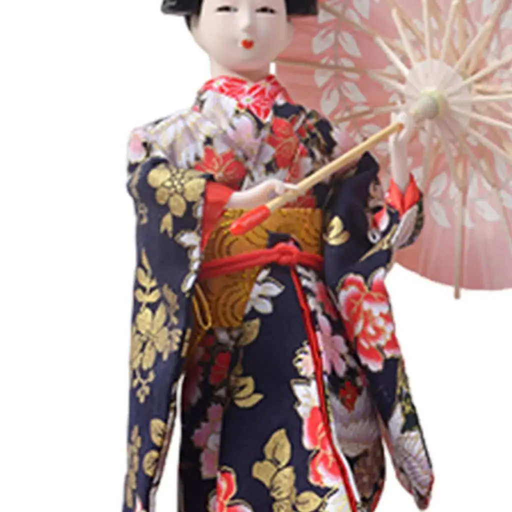 Japanese Geisha Miniature Figurines 30cm Oriental Doll Kimono Dolls Free Standing Lady Statuette for Home Tabletop Decoration