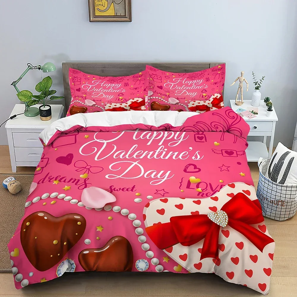 

3D Love Heart Valentines Gift Comfortable Duvet Quilt Cover Pillowcase Bedding Set Children Bedroom Decoration Home Textile