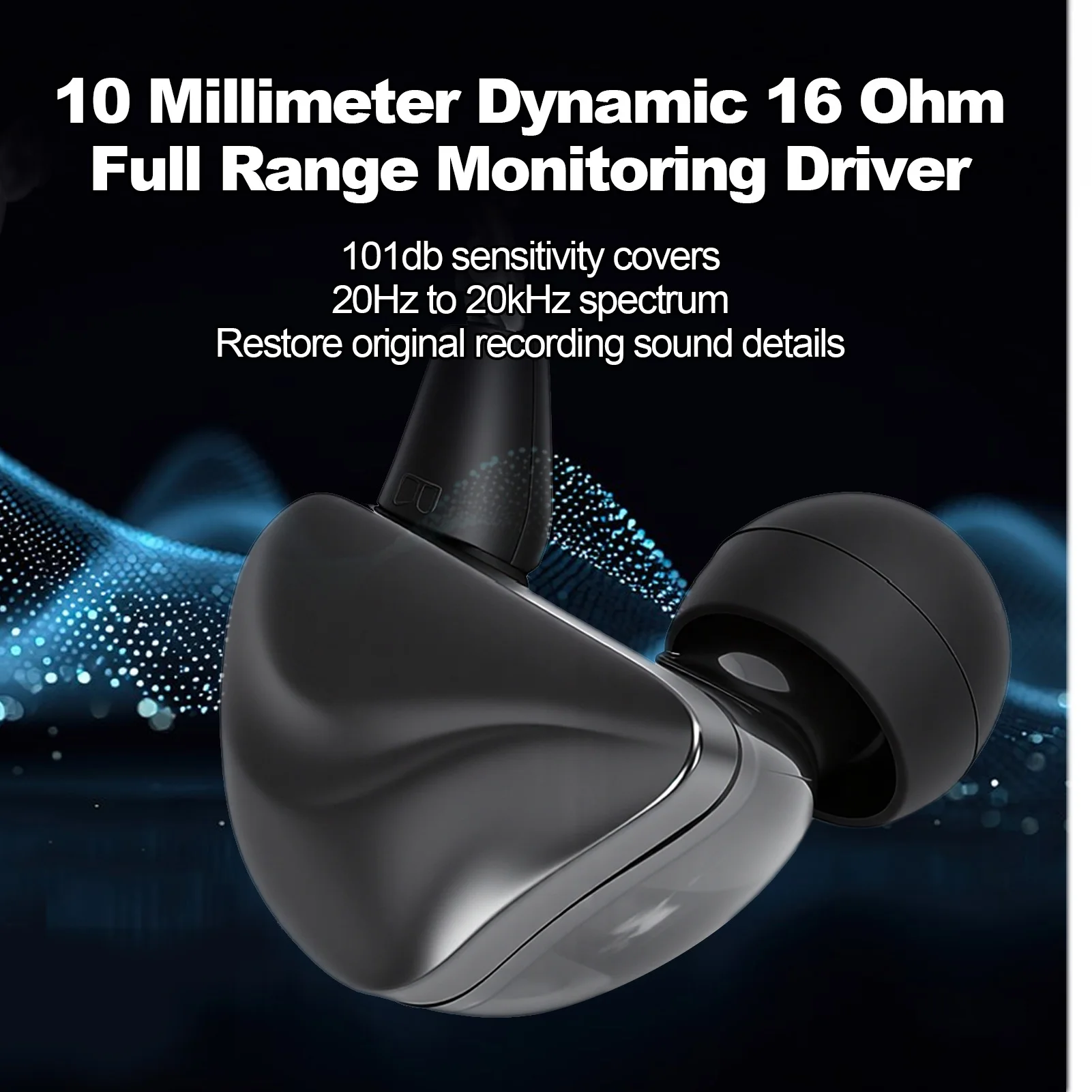 In-Ear Headphones 10mm Dynamic Driver 16Ω Low Impedance Wired Earphones Earbuds for Stage Singers Music Production Gaming