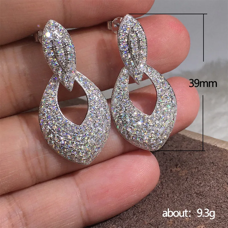 Huitan Bling Bling Silver Color Drop Earrings for Women Temperament Accessories Wedding Engagement Trends Eternity Jewelry 2021
