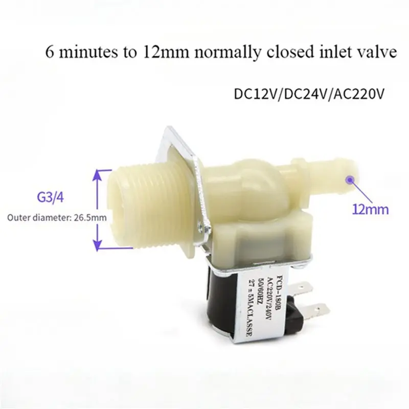 ABZA-5X Water Inlet G3/4 12Mm Washing Machine Inlet Solenoid Valve Dishwasher Normally Closed Inlet Valve AC220V