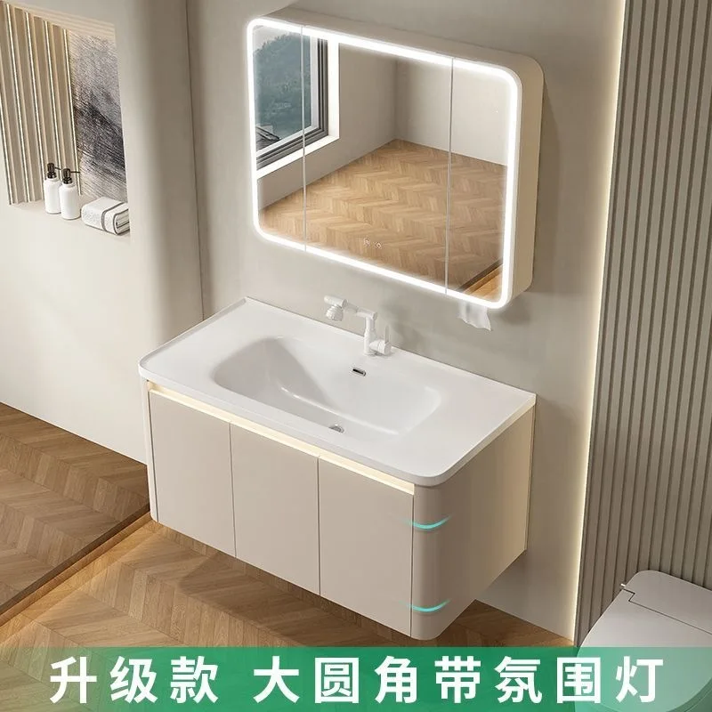 Thickened arc honeycomb aluminum bathroom cabinet combination bathroom washbasin wash basin ceramic integrated