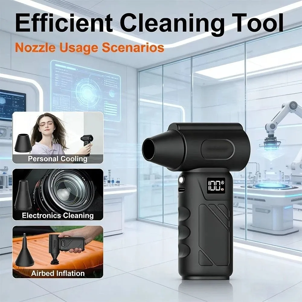 

Brushless Motor Turbo Jet Fan USB Rechargeable 5-Speed Adjustable Mini Compressed Air Duster 130000 RPM LED Display Turbo Fan