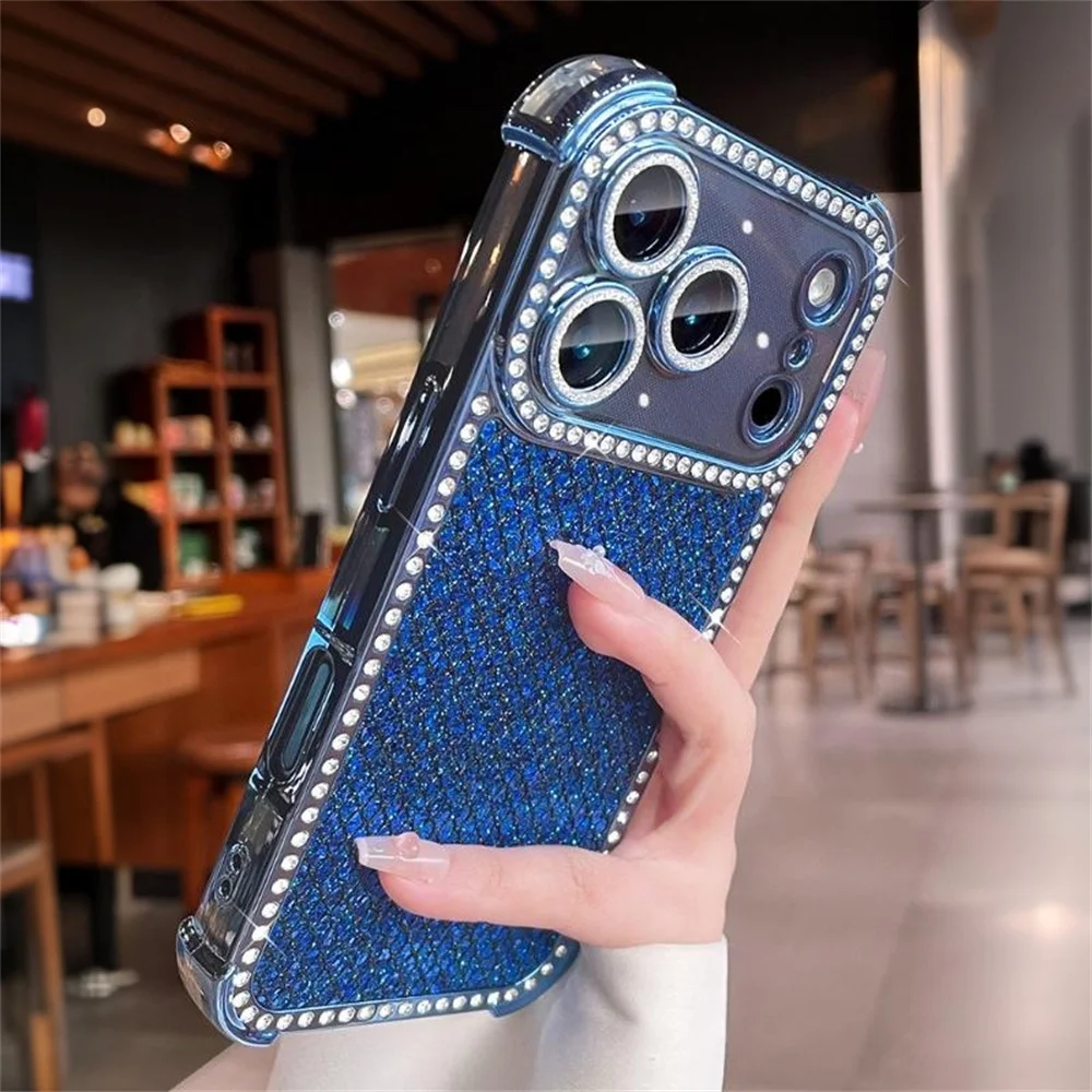 Colorful Glitter Full Screen Diamond Phone Case for iPhone 18 Pro Max 17 16 15 14 13 Lens Protection Plated Shockproof Cover