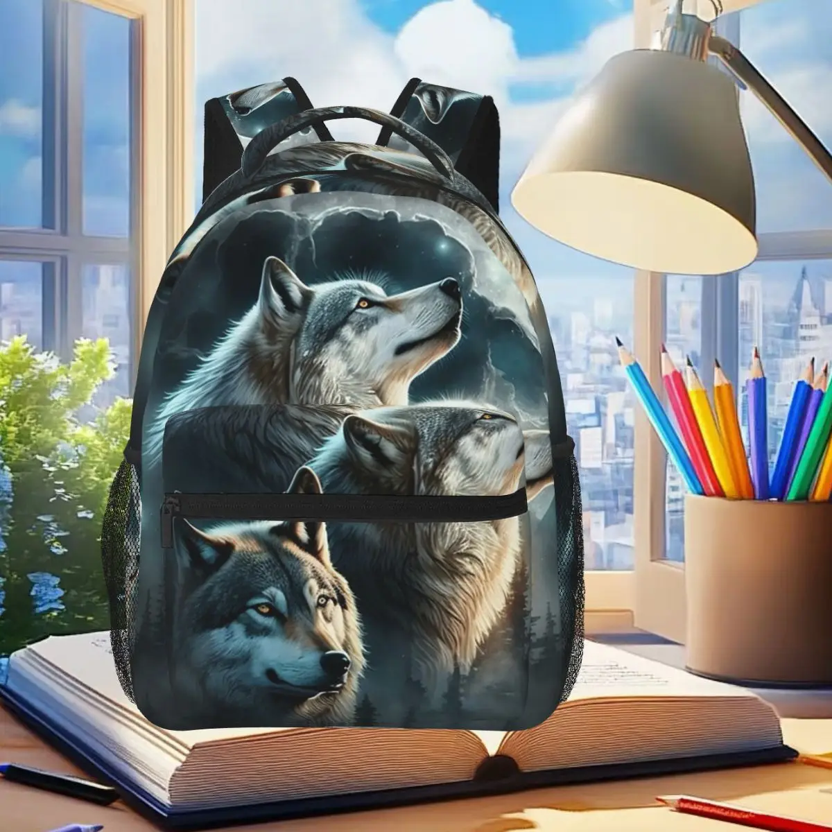 

Dark Night Wolves Howling At Moon Backpack Student Boys Girls BookBag Kids School Bag Computer Shoulder Bags for Men Women