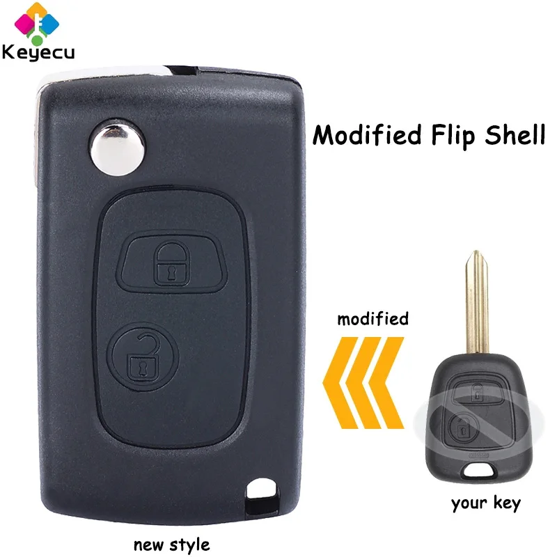 

KEYECU Modified Flip Folding Remote Control Car Key Shell Case With SX9 Uncut Blade 2 Buttons Fob for Peugeot Partner Boxer SX9