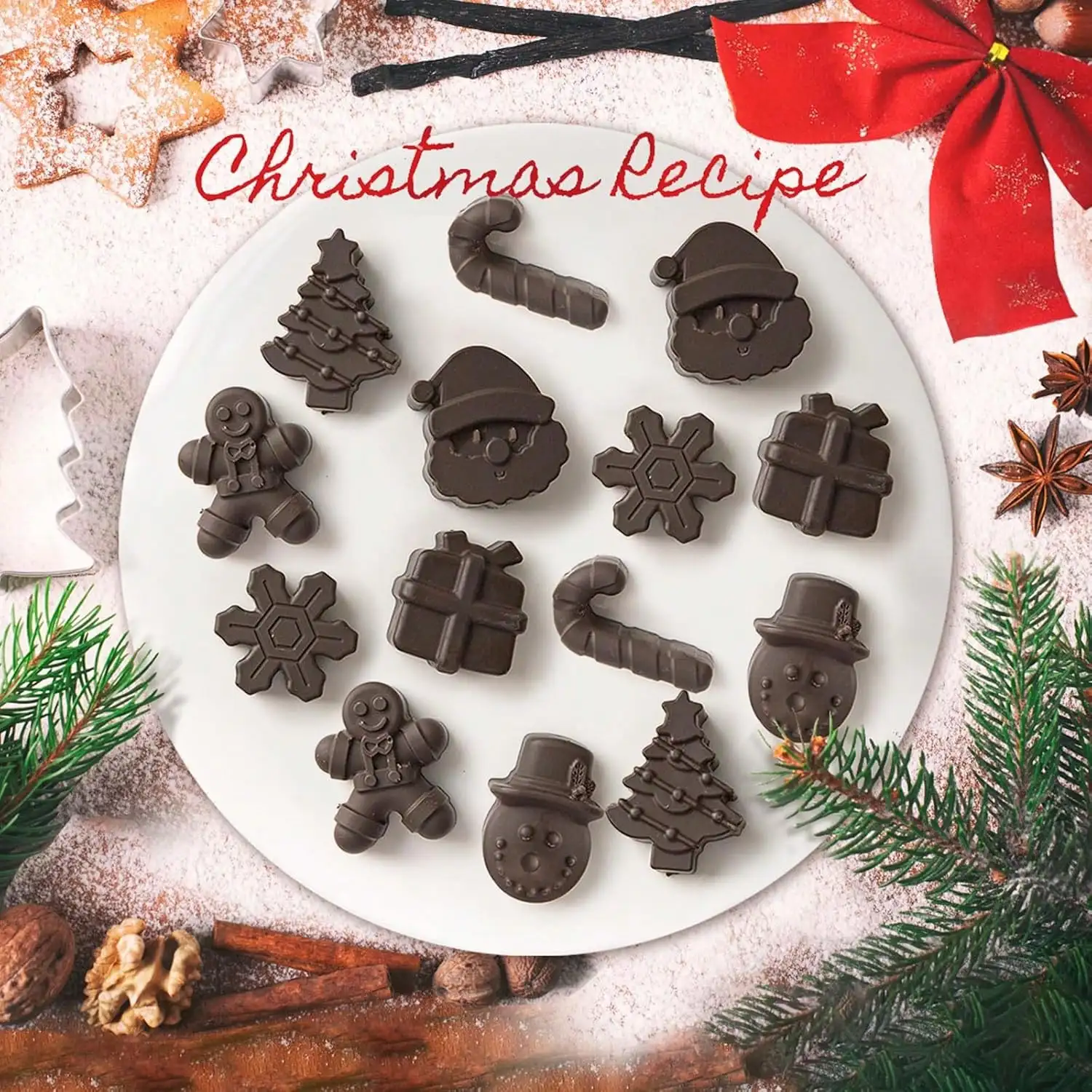 1-2 Stück Weihnachts-3D-Schneeflocken-Silikonformen für Schokolade - Bonbonformen für Gelee, Eiswürfel, unverzichtbare Backwerkzeuge für DIY-Weihnachtsprojekte – Detail 4