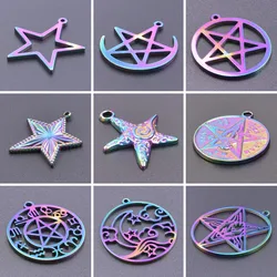 5pcs Stainless Steel Rainbow Hollow Pentagram Charms For Jewelry Making Supplies DIY Fashion Five Pointed Star Pendants Jewelry