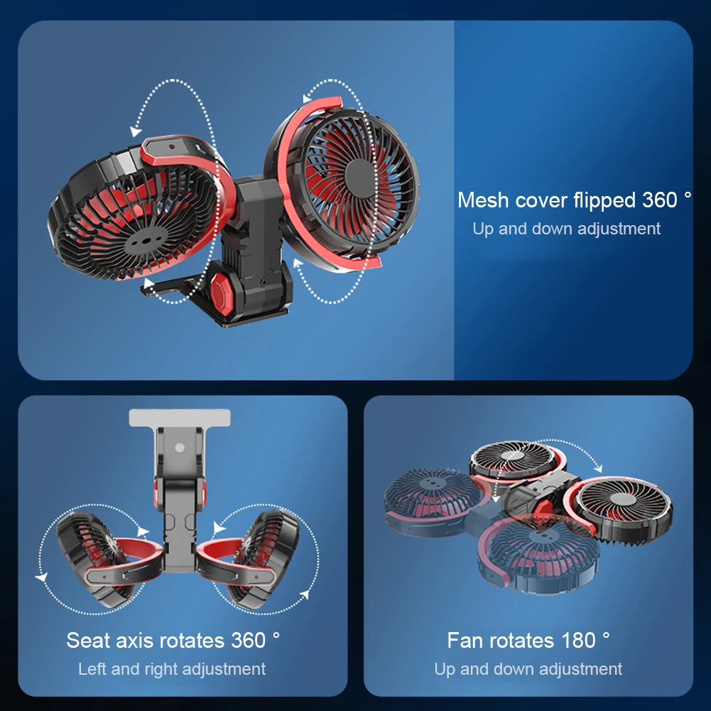 

Double Head Car Cooling Fan Low Noise Foldable Air Circulation Fan 360 Adjustable Automotive Electric Fan for Dashboard RV Truck