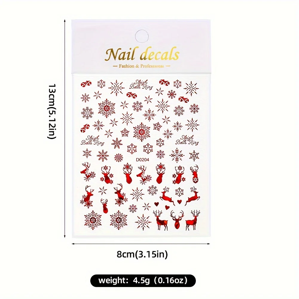 عيد الميلاد مسمار الفن الشارات-الأيائل، ندفة الثلج، موضوع عيد الميلاد، زينة الأظافر البلاستيكية ذاتية اللصق مع بريق، مسمار الديكور #4