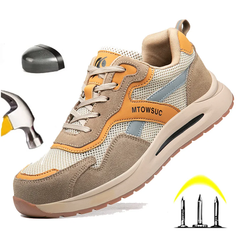 Men's Safety Work Boots Steel Toe Anti-Smash Anti-Puncture Breathable Summer Anti-Slip Lightweight Comfortable Protection Shoes