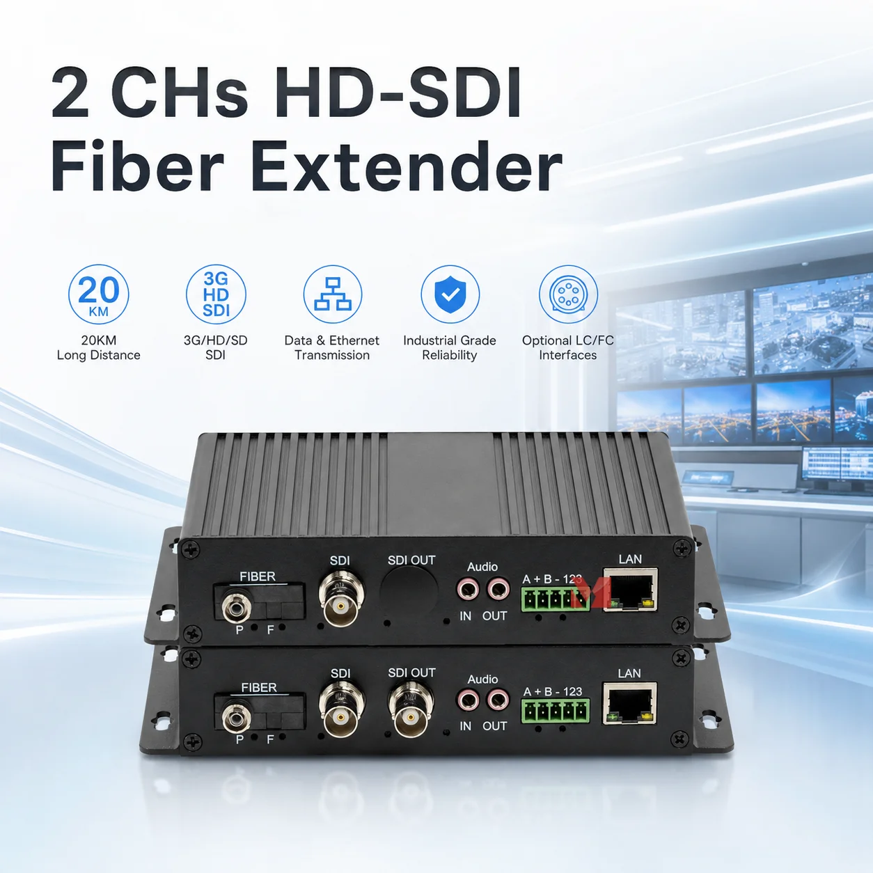 SDI Fiber Extender 2CH 3G-SDI 20KM SDI Optical Transceiver RS485 Ethernet Single Mode SDI Video Audio Converter FC LC SC ST