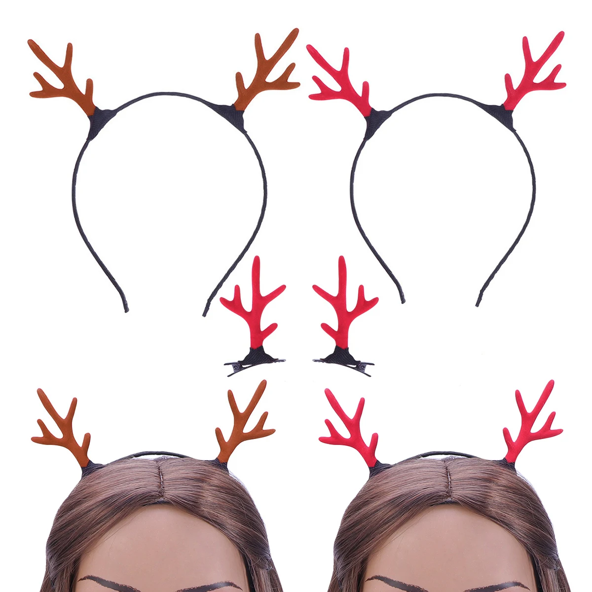 

20Pcs Antler Headband Set Cute Comfortable Hair Clips Christmas Party Hair Hoops Festive Kids Gift Christmas Headband