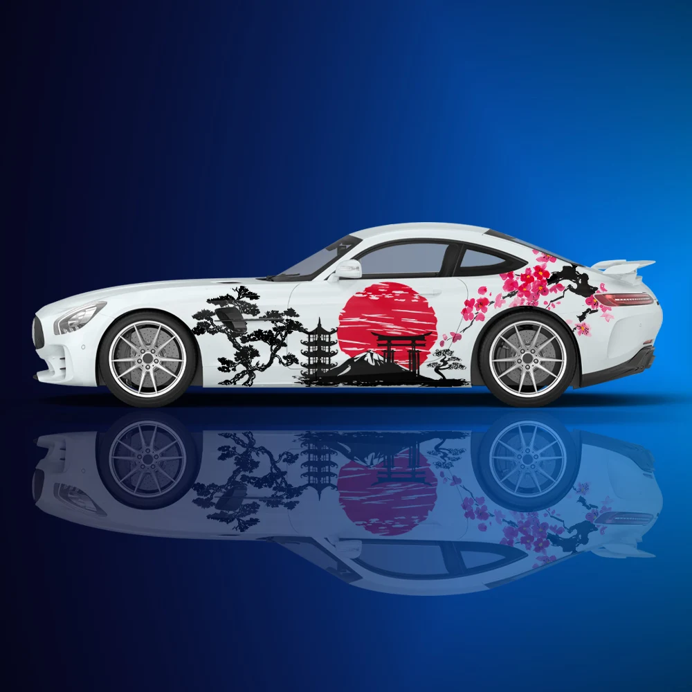 Japanese landscape ink painting Car body side sticker racing full color decal universal vinyl decorative accessories car decal