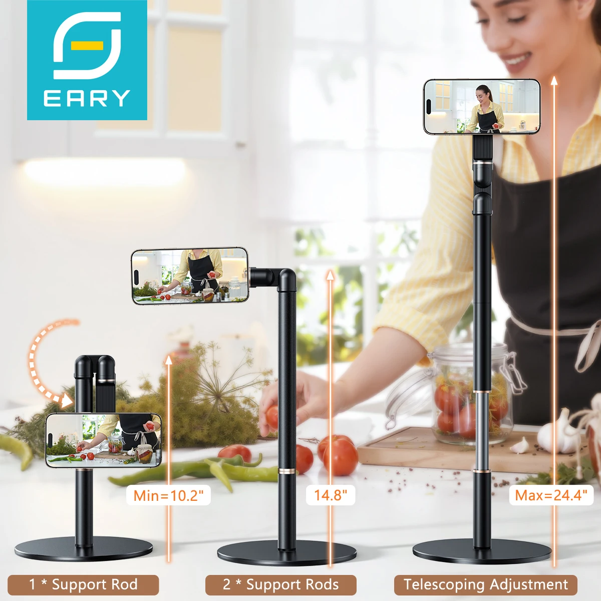 

Магнитная подставка для iPhone Eary, регулируемая по высоте, настольный и накладной держатель для телефона для видеозаписи 360° ° Поворот для iPhone 17 16 15