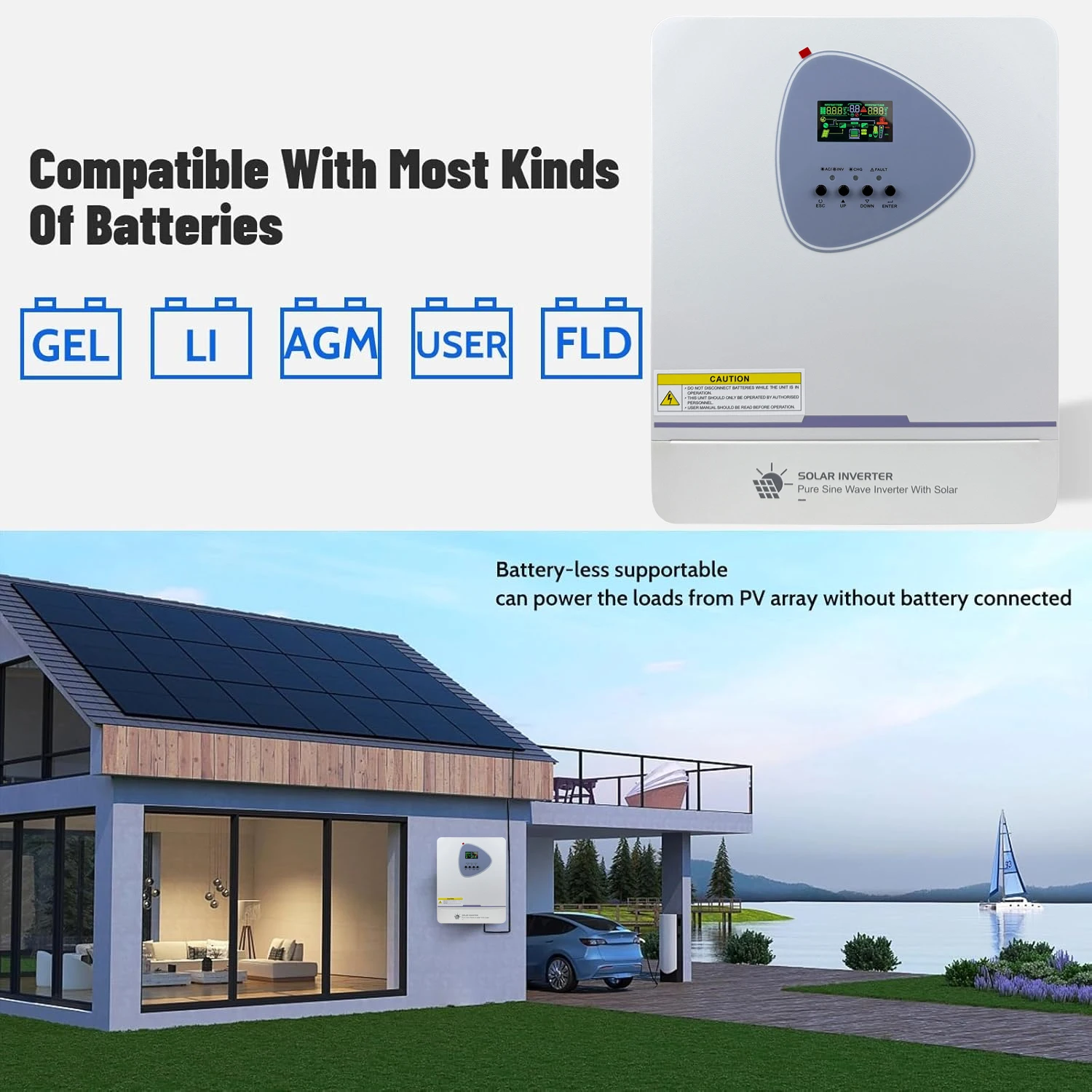 3000W MPPT Hybrid Solar Inverter 24VDC Pure Sine Wave 220VAC Max 500VDC Solar Panel Input With 100A MPPT Solar Charge Controller