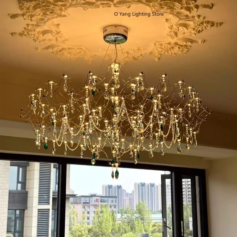 

Новая хрустальная потолочная люстра из нержавеющей стали, светодиодные лампы для гостиной, персонализированная форма светлячка, светильники для ресторана, виллы