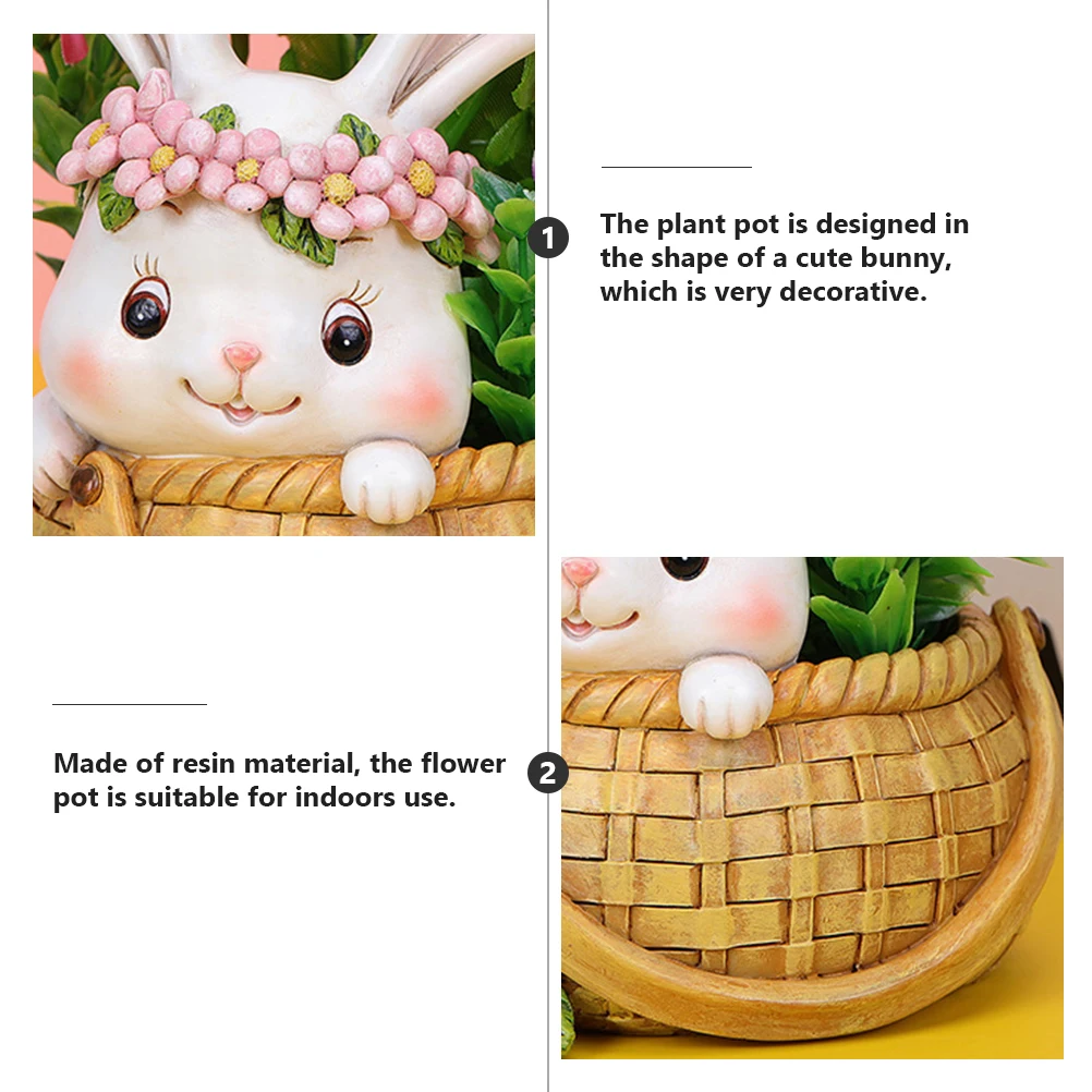 

Resin Rabbit Statue Plant Pot Creative Home Office Decor Succulent Bonsai Container Mini Flowerpot for Small Plants