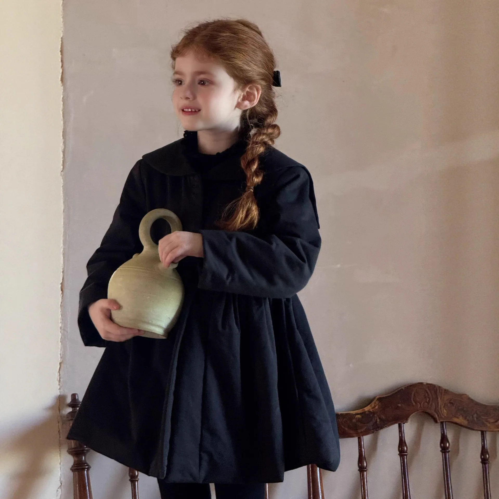 

2025 New Children Clothing Girls Cotton Jacket Black Turn-down Collar Cotton Coat Children Thick Windbreaker Jacket