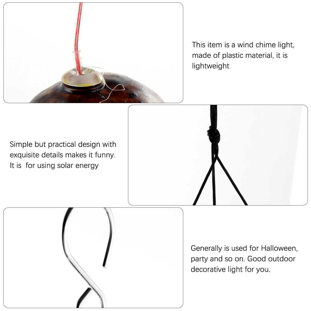 

Skull Wind Chime Lamp Chimes for outside Garden Hanging Outdoor Solar Lights Brown Electronic Component