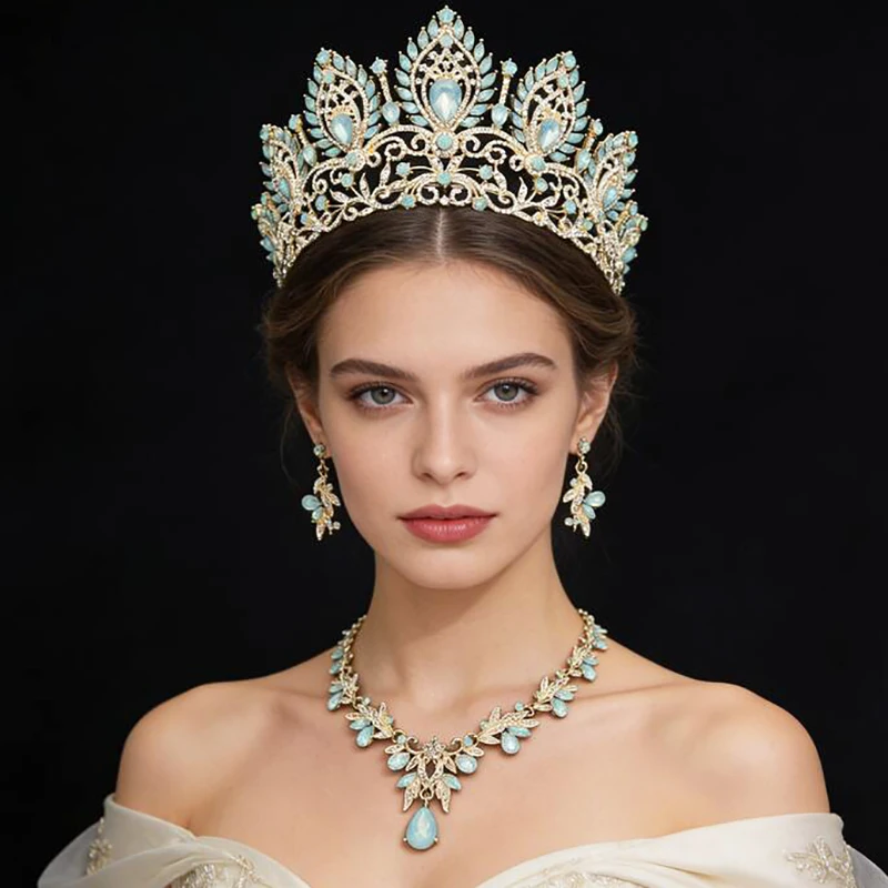 Princess Wedding Tiaras Bride Jewelry Sets for Women Luxury Necklace Earrings and Crown Bridal Sets Costume Accessories