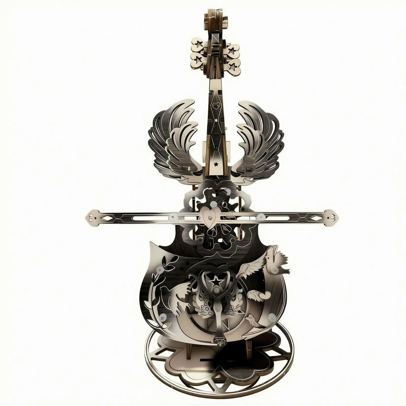 Wooden Violin Shaped Music Box Ornament with Detailed Layering for Desk Shelf Tabletop Home Decor