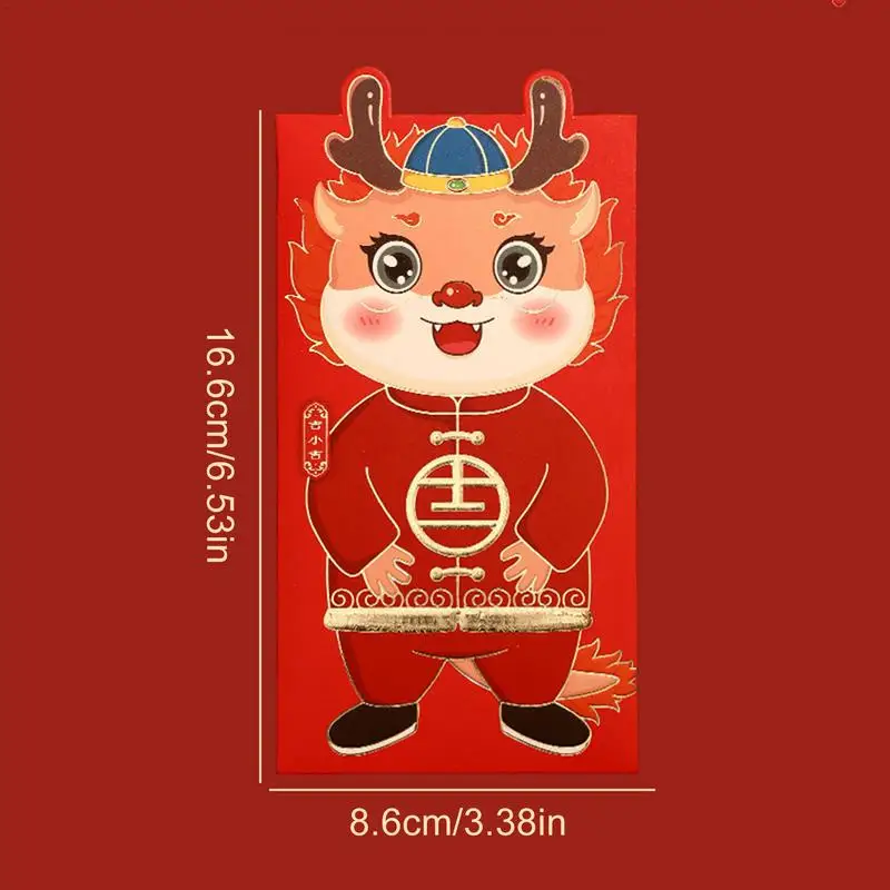 Chinese New Year Red Envelopes Lucky Money Red Envelopes 6 Pcs Gold Foil Thick Durable Cute Cartoon Red Packets Lunar Year Decor