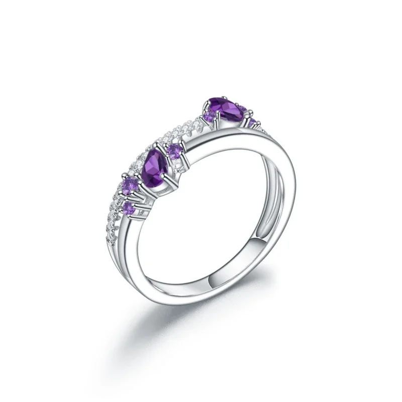 Light Luxury Premium Feeling Natural Amethyst Ring Prosperity Series S925 Silver Inlaid with Coloured Gemstones Ring