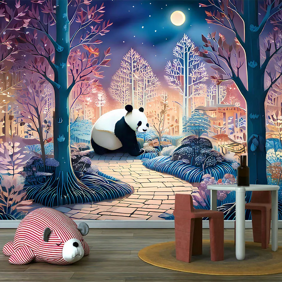 15+ Easy to Apply, Self Adhesive Optional,Wallpaper for Living Room Contact Cartoon Panda Night Moon Animal Baby Bedroon Murals