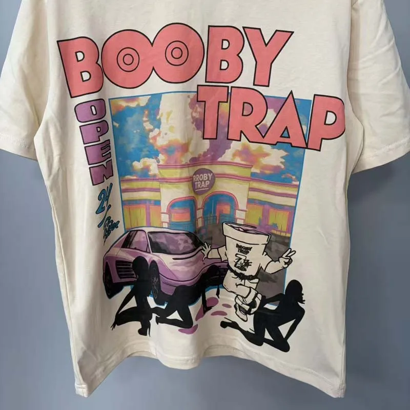 New Arrivals High Quality Triple Sevens Sexy Girl Car Booby Trap Duck Print T-shirt Men Women White Loose Short Sleeve Tops Tee