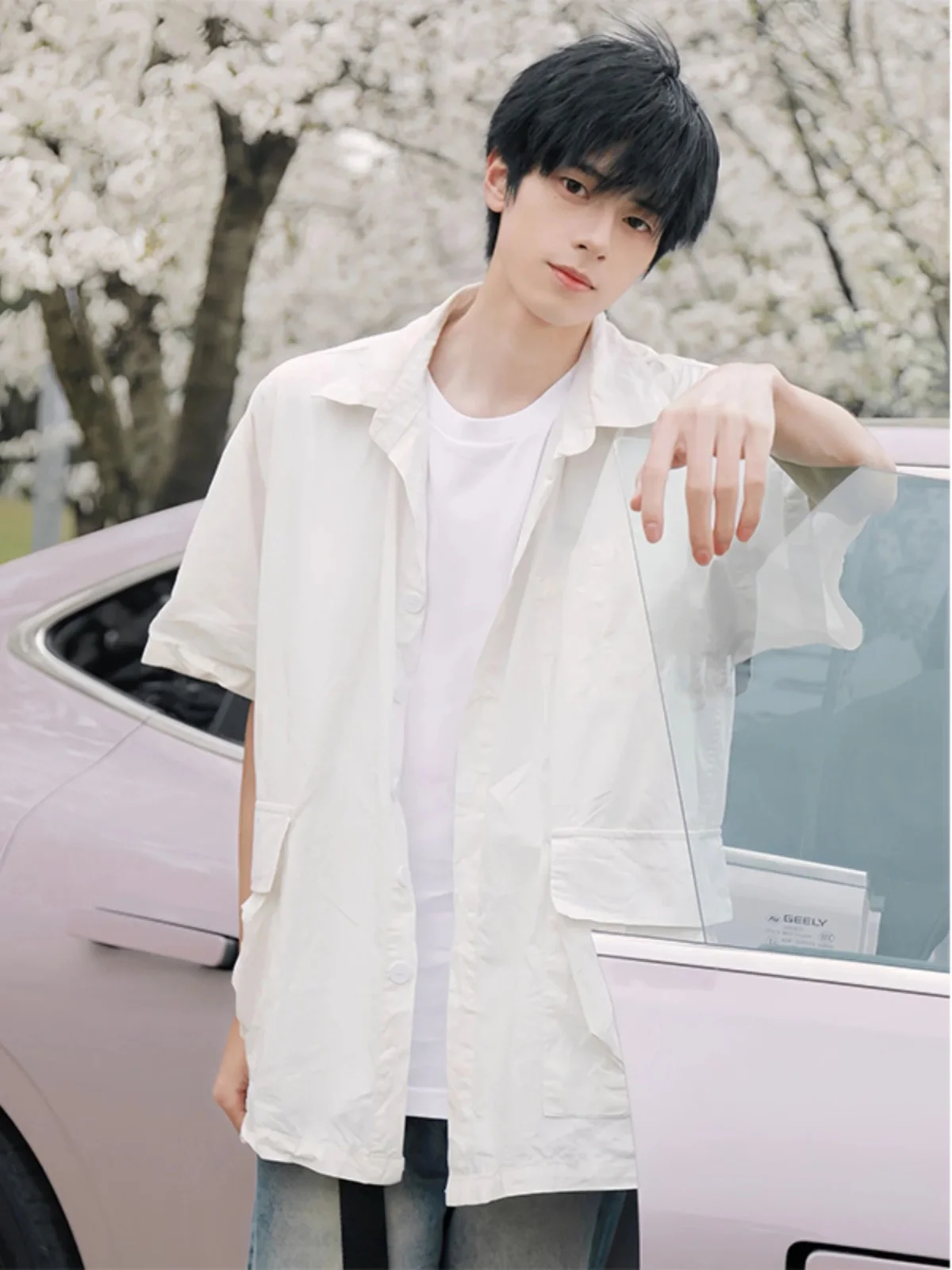 

White ort Sve Men's irt 2024 New Summer Youth Sle Sun Protection Workwear Five ket Breathable Polyester Casual irt