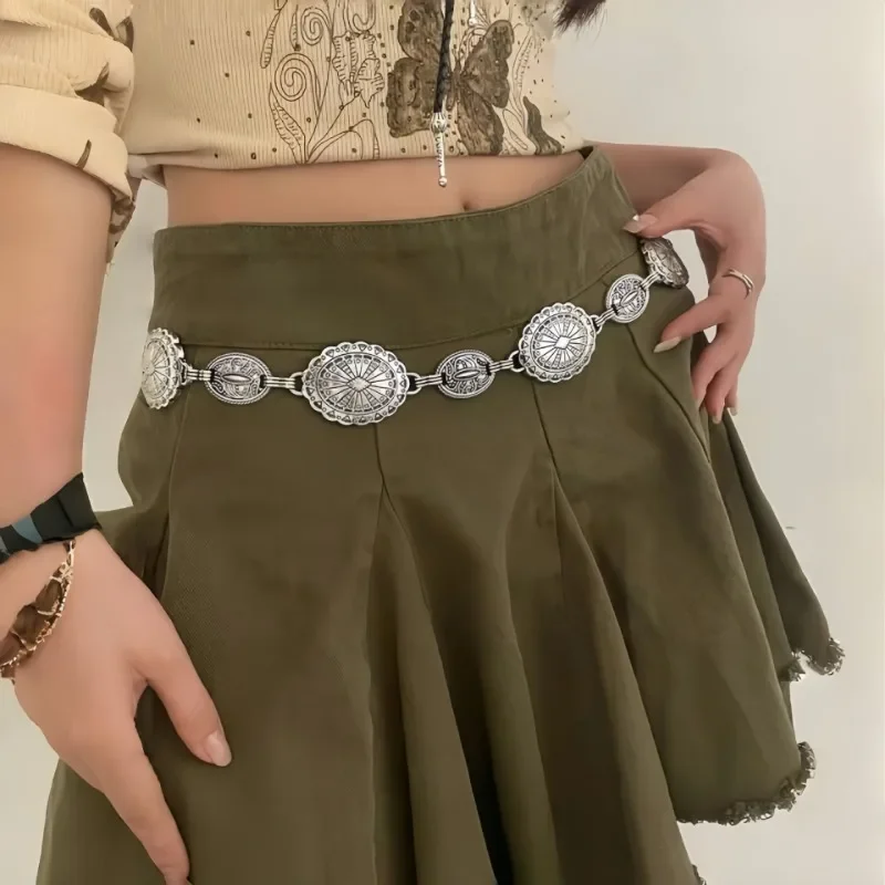 Metal Bohemia Waist Chain Women Vintage Hollowed-out Carved Silver Gold Crop Tops Decoration Waist Belt Dress Jewelry Accessory