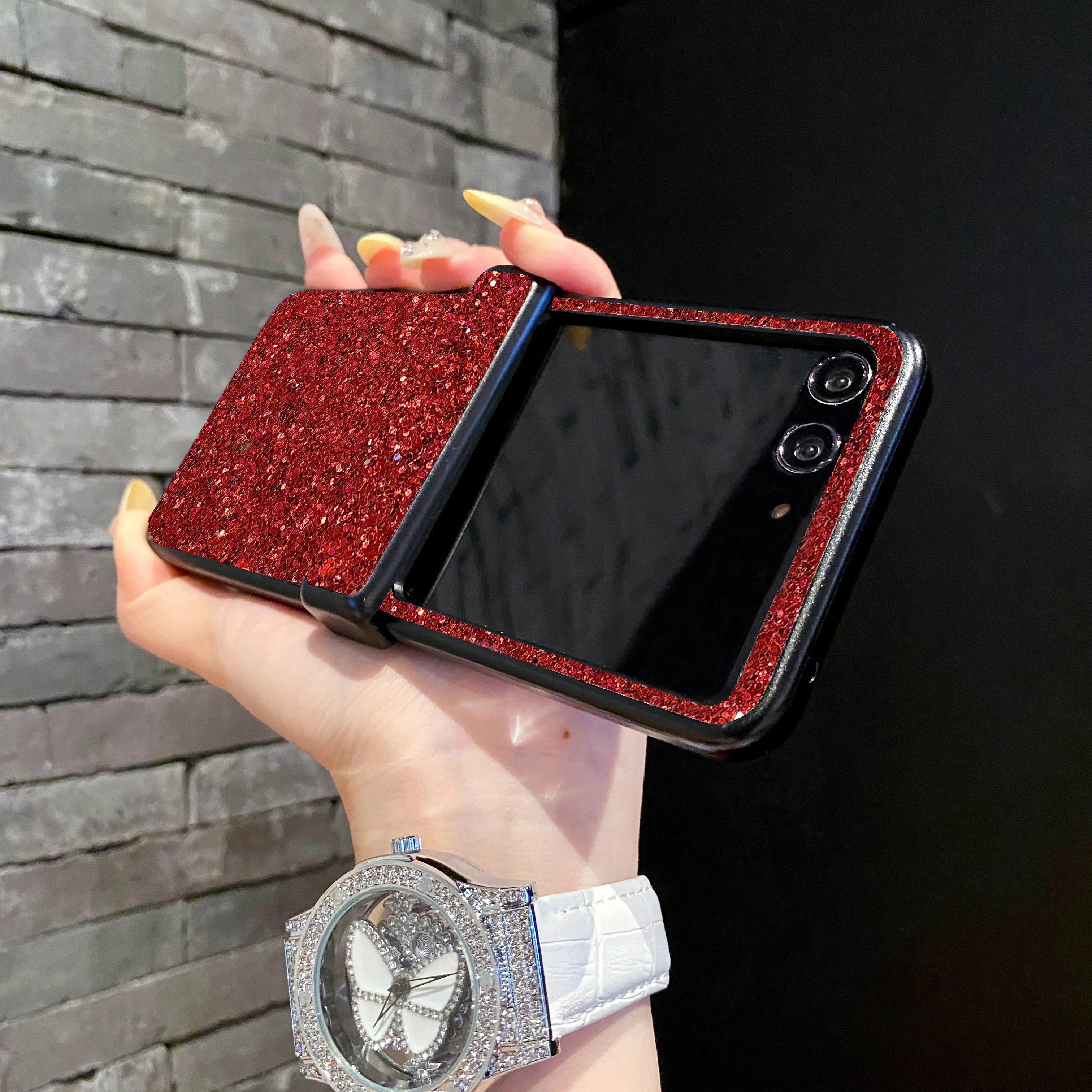 Künstliche Glitzer-Strass-Leder-Handyhülle für Moto Razr 50 60 70 Ultra 2026 2025 70 + 2024 Glänzende Harte PC-Hülle
