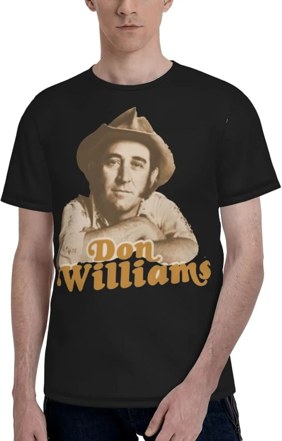 Don Williams Printed T-Shirt Men's Youth Round Neck Short-Sleeve Top for Black