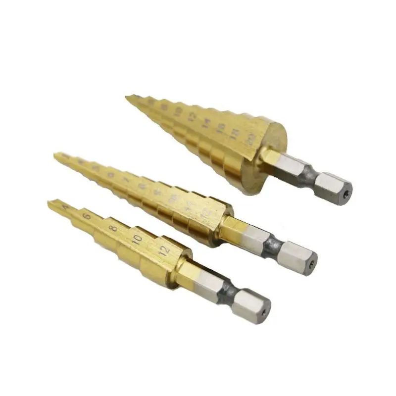 3pcs/set 3-12mm 4-12mm 4-20mm Step Cone Drill Bit Hexagonal Shank High Speed Steel Hole Cutter DropShipping