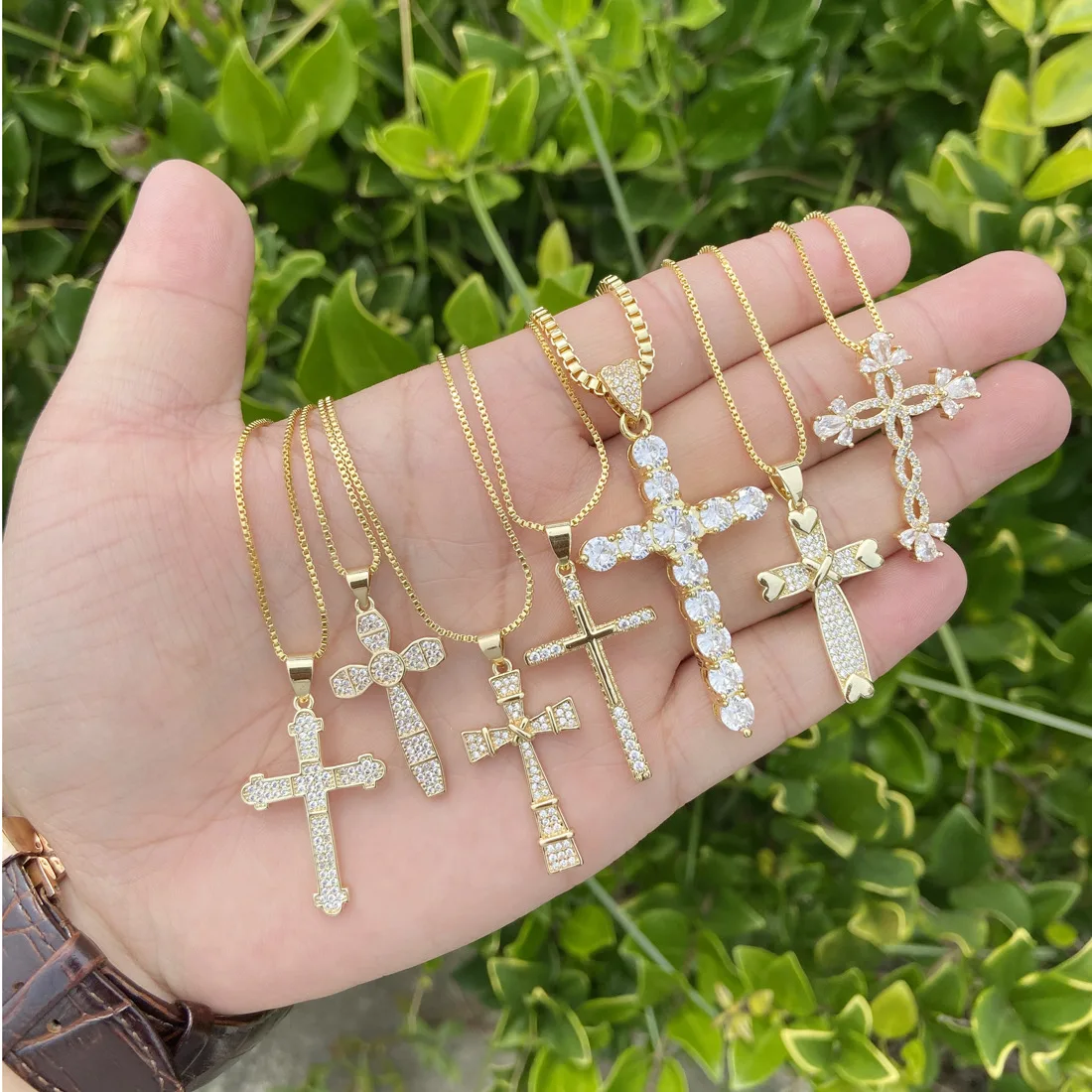 18k Gold Plated Copper Micro Inlaid Zircon Cross Pendant Necklace Hip Hop Lucky Blessing Jewelry For Women Men Daily Wear Party