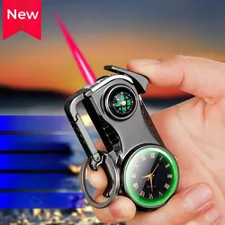 New Metal Multifunctional Windproof Direct Flame Gas Lighter Real Dial Outdoor Compass Wine Opener Keychain Lighter