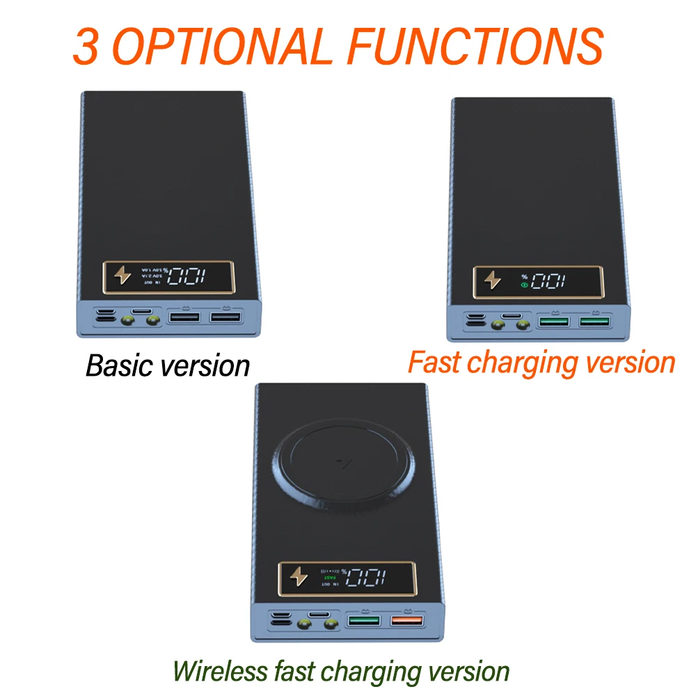 6 Cells 18650 DIY Power Bank Case Kit Detachable No Soldering 22.5W Fast Charge Mobile Power Shell Wireless Charge no Battery