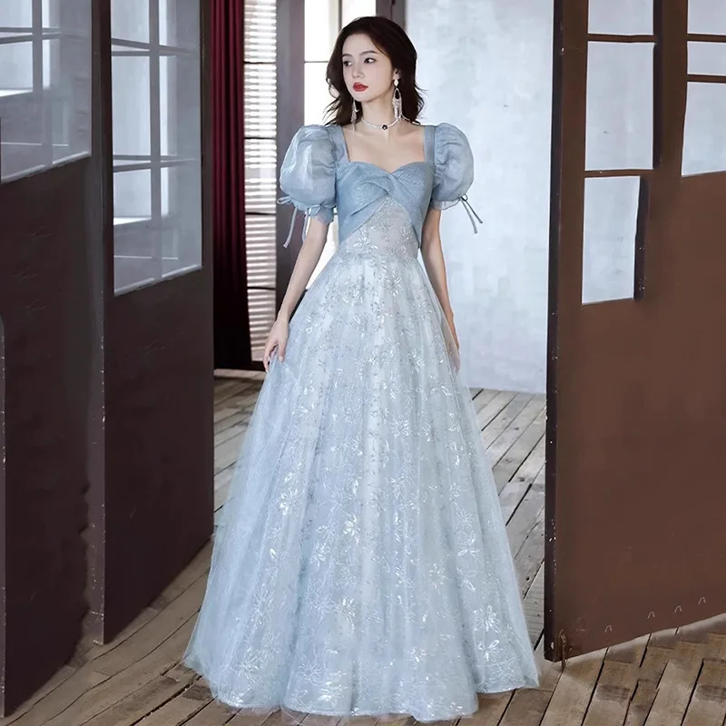 

Exquisite Prom Dress Retro Puff Sleeve Floral Organza Floor Length Evening Dress Elegant Formal Princess Vestido