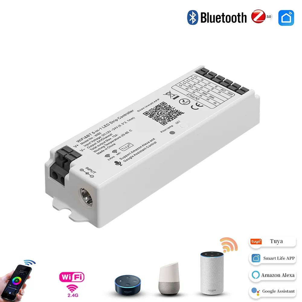 Bluetooth WIFI LED Controller Zigbee Tuya Gateway Smart Strips Dimmer WB5 5IN1 Alexa Google Startseite Voice for RGB+CCT lights