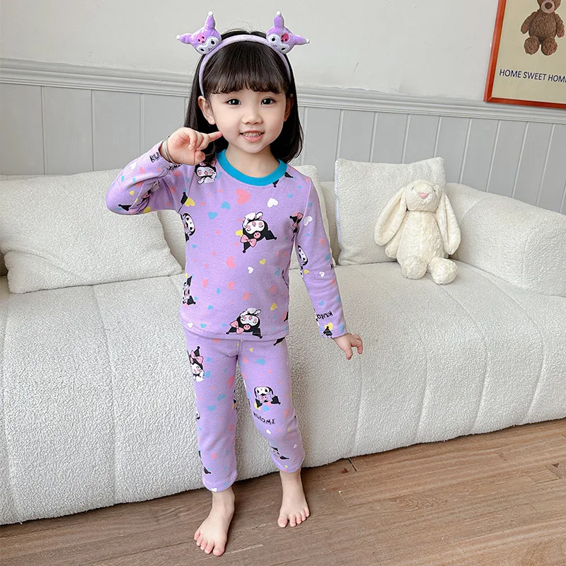 

Anime Cute Girls Pajamas My Melody Kuromi Kawaii Sanrio Cartoon Child Winter Underwear Home Furnishings Two Piece Set Gifts Girl