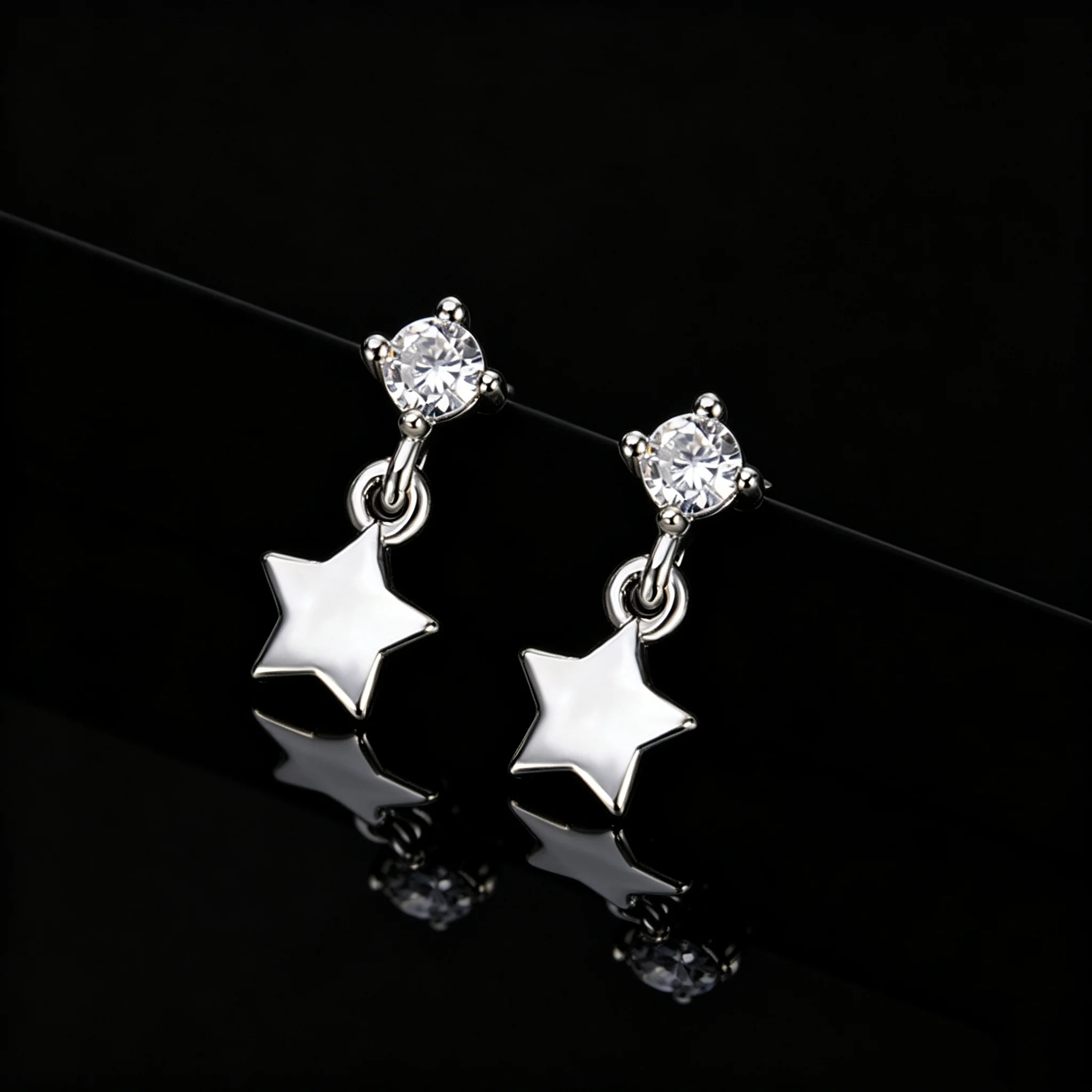 Pentagram Single Zircon Drop Earrings Flat Screw Back Dainty Vintage Women S925 Sterling Silver Ear Jewelry