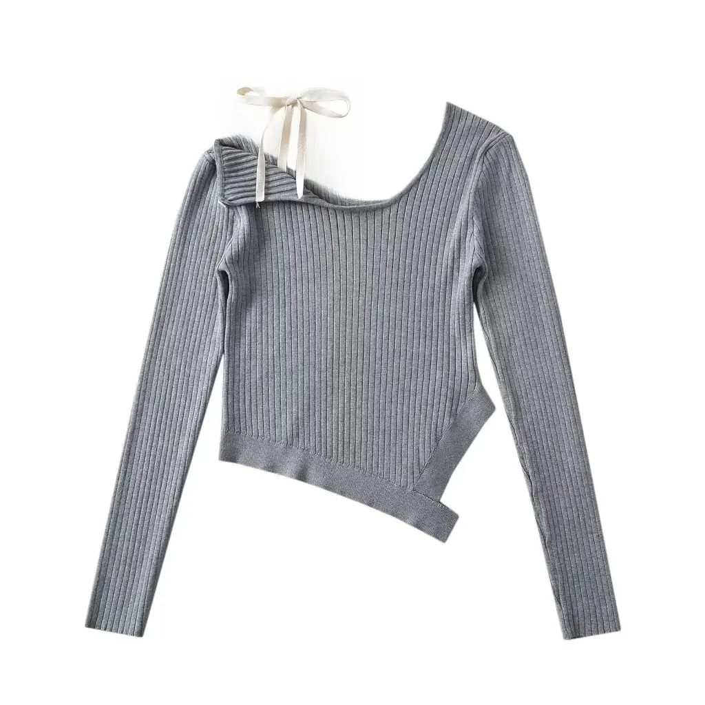 

Женский облегающий свитер с длинными рукавами, весенний внутренний вязаный топ на шнуровке с открытыми плечами и ключицей, стиль для горячих девушек