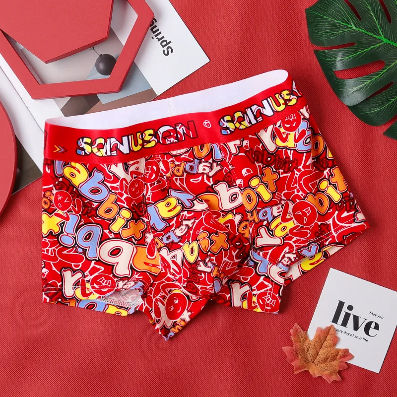 3 pcs red underwear men\'s boxer briefs cotton Male underpants breathable and comfortable men\'s underwear Cool underpants