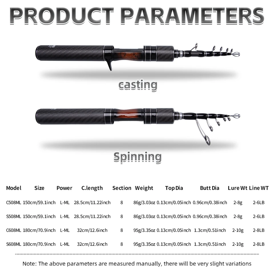 FISHINGFANS Medium Light Telescopic Lure Rod Travel Carbon Handle