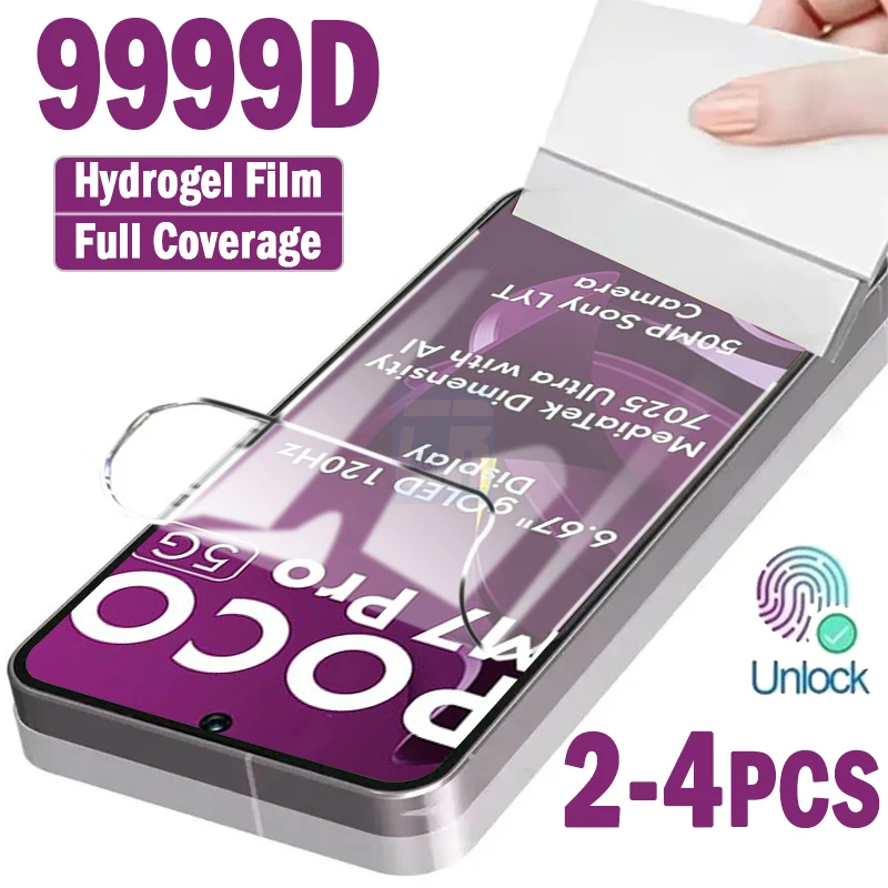 

2-4 шт. прозрачная гидрогелевая пленка с полным покрытием для Xiaomi Poco M7 Pro M6 Plus M5s M4 M3 C71 C75 5G C65 C61 C55 C51 Защитная пленка для экрана