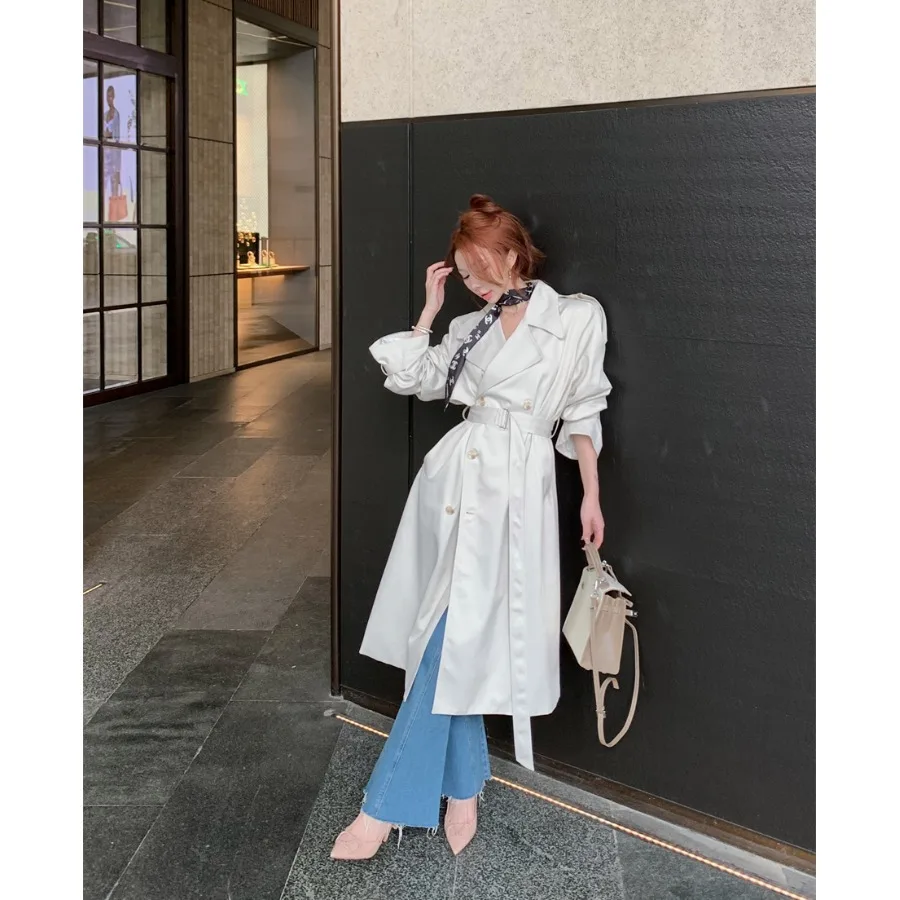 Ele Briti Sle Long Sve Coat Women's Loose Fit Midi Length Slimming Outerwear Autumn New Arrival Commute Sle