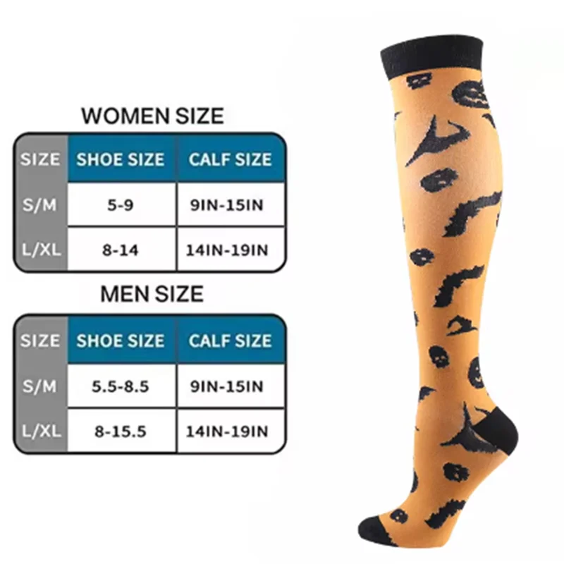 Compression Socks Tiger Pattern Skeleton Halloween Nylon Sports Socks Running Hiking Men Women Varicose Anti Fatigue Long Socks