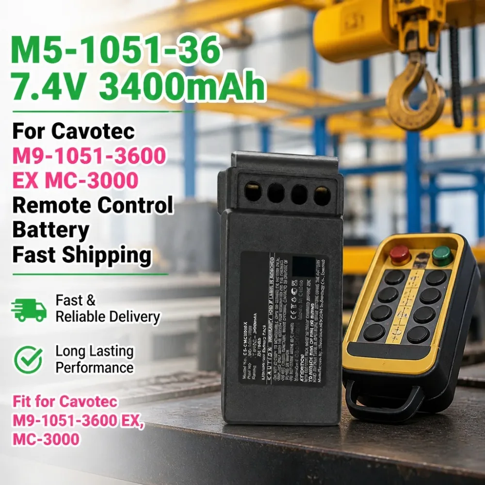 M5-1051-36 7.4V 3400mAh Li-ion Rechargeable Battery For Cavotec MC-3000 M9-1051-3600 EX Remote Replacement